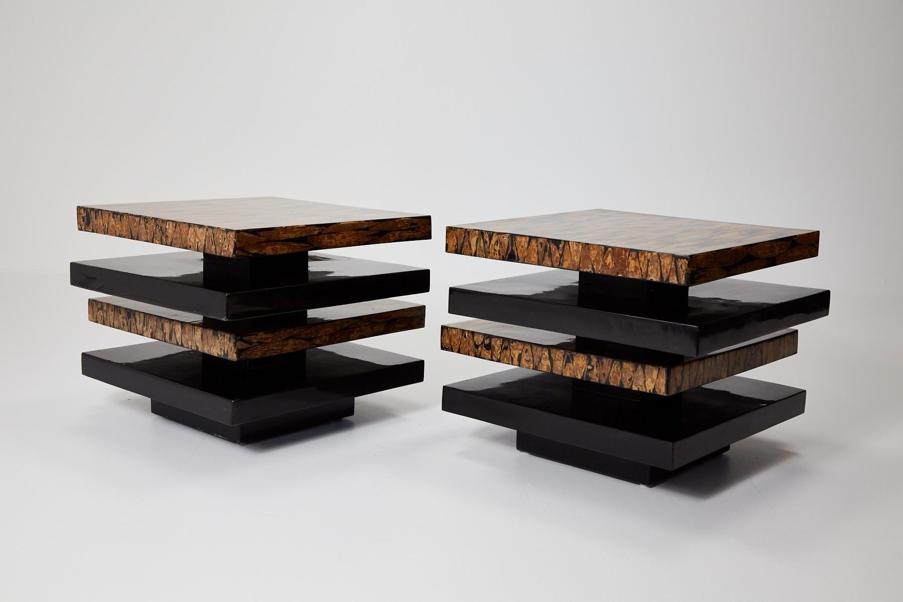 Contemporary Stacked 2-Part Coffee Table with Natural Fiber Inlay, 1990s im Zustand „Hervorragend“ im Angebot in Los Angeles, CA
