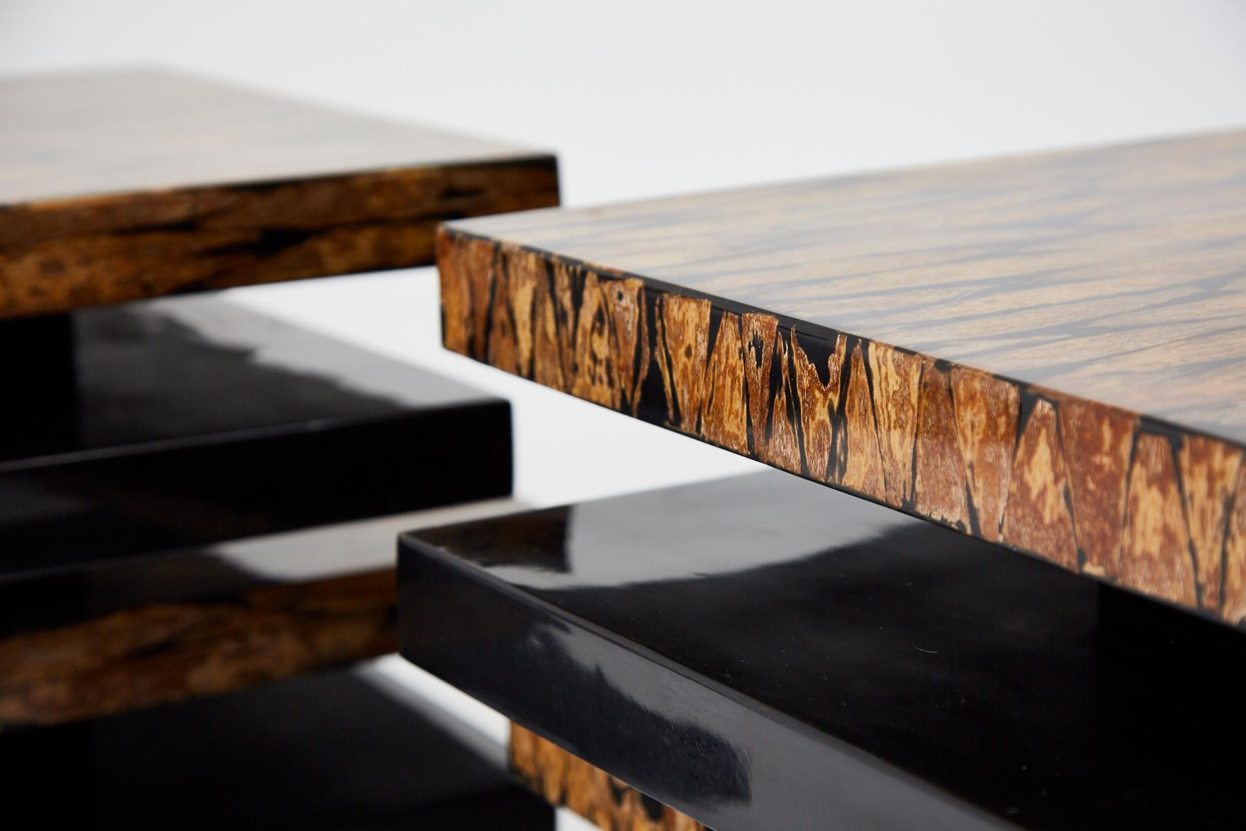 Contemporary Stacked 2-Part Coffee Table with Natural Fiber Inlay, 1990s For Sale 2