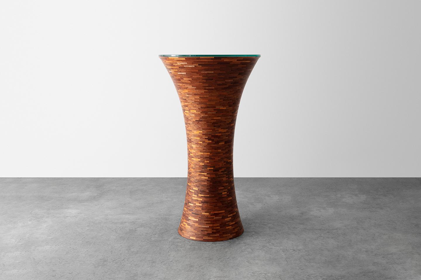 Modern Customizable STACKED Pedestal Table, shown in salvaged Mahogany, Richard Haining For Sale