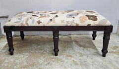 Contemporary Stained Fruitwood and Print Type Upholstered Bench