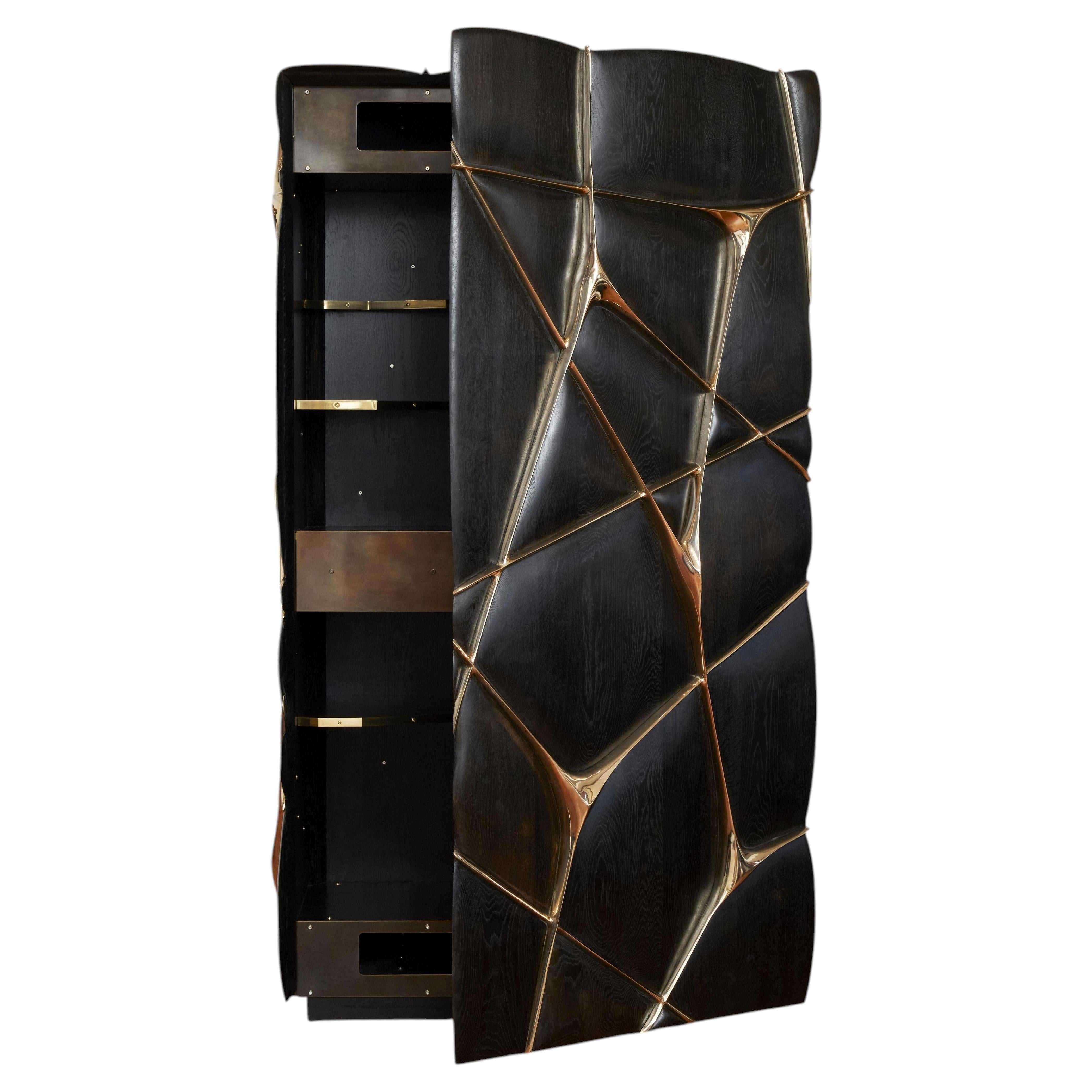 Contemporary Stained Oak and Bronze Bar Cabinet by Erwan Boulloud, France