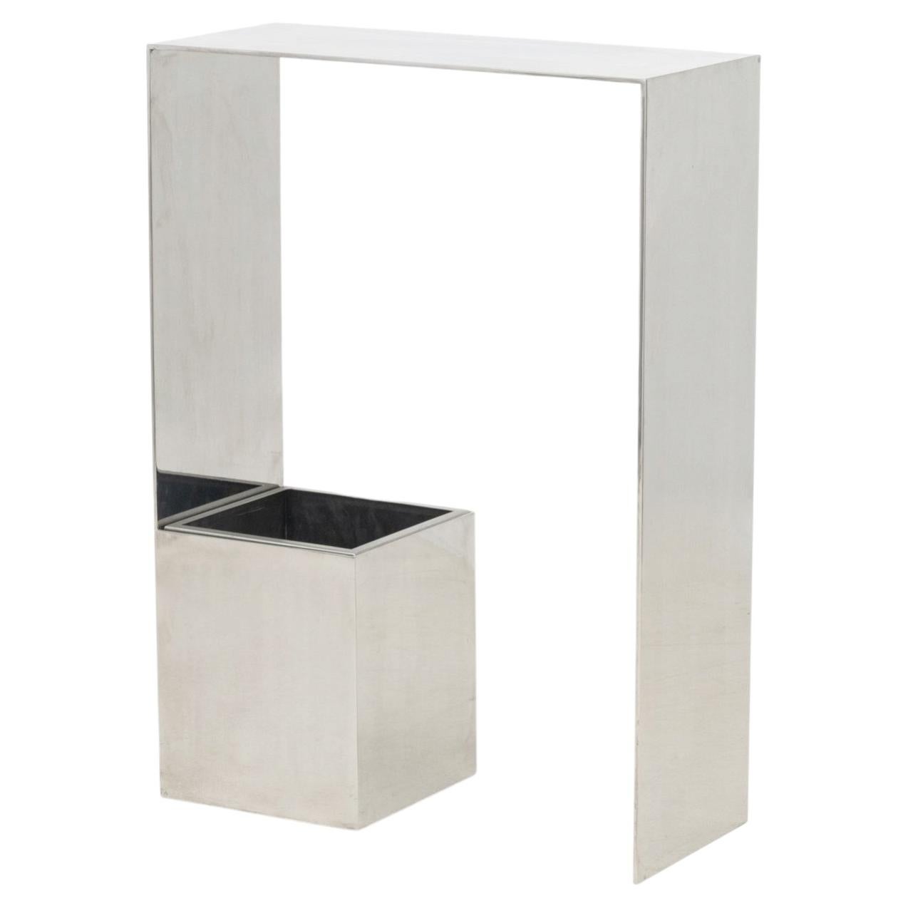 Contemporary Stainless Steel Console Table with Trash Bin For Sale