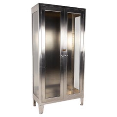 Contemporary Stainless Steel Display Cabinet with Glass Shelves