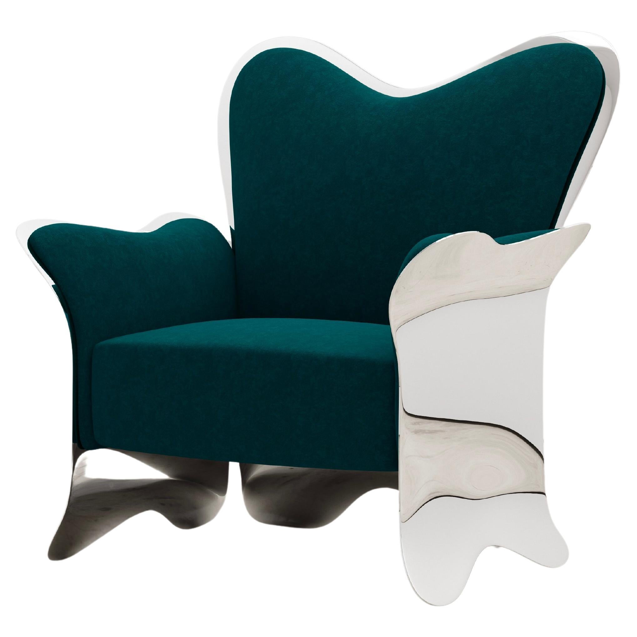 Contemporary Stainless Steel Lounge Chair With Velvet Upholstery For Sale