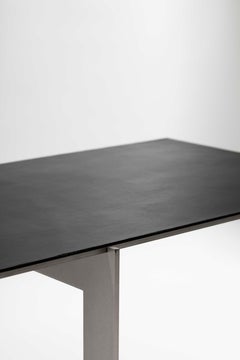 Modern contemporary rectangular side table, stainless steel & leather, Belgium