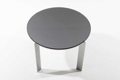 Modern contemporary round side table, stainless steel & mirror top, Belgium