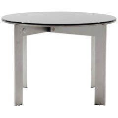 Modern contemporary round side table, stainless steel & mirror top, Belgium