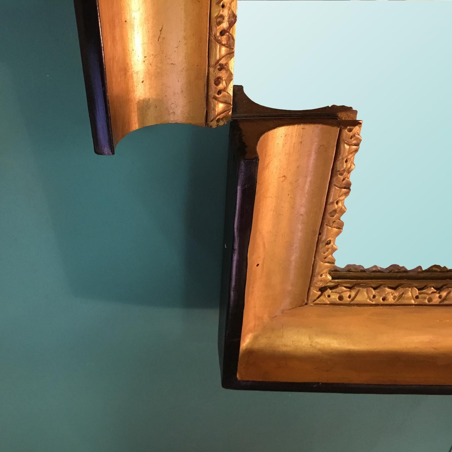One of a Kind Stair-Like Wall Mirror from an Antique Giltwood Frame In Excellent Condition For Sale In Milan, IT