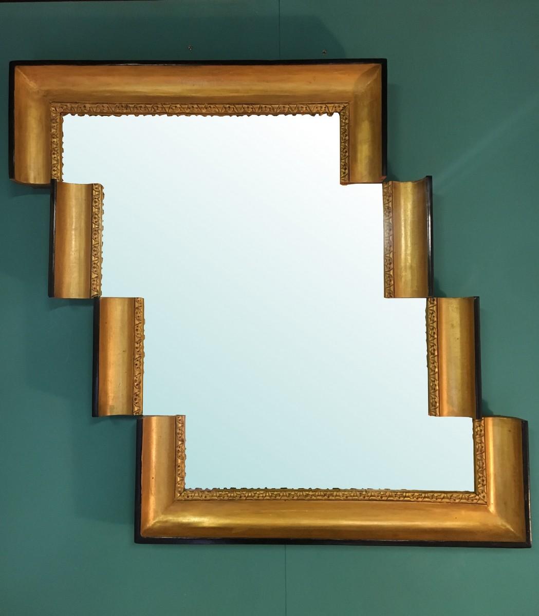 Contemporary One of a Kind Stair-Like Wall Mirror from an Antique Giltwood Frame For Sale