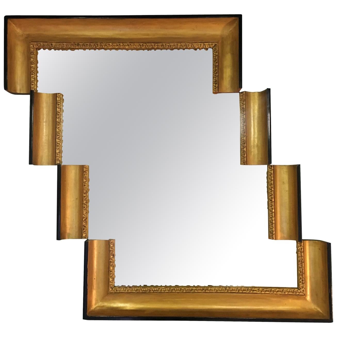 One of a Kind Stair-Like Wall Mirror from an Antique Giltwood Frame For Sale