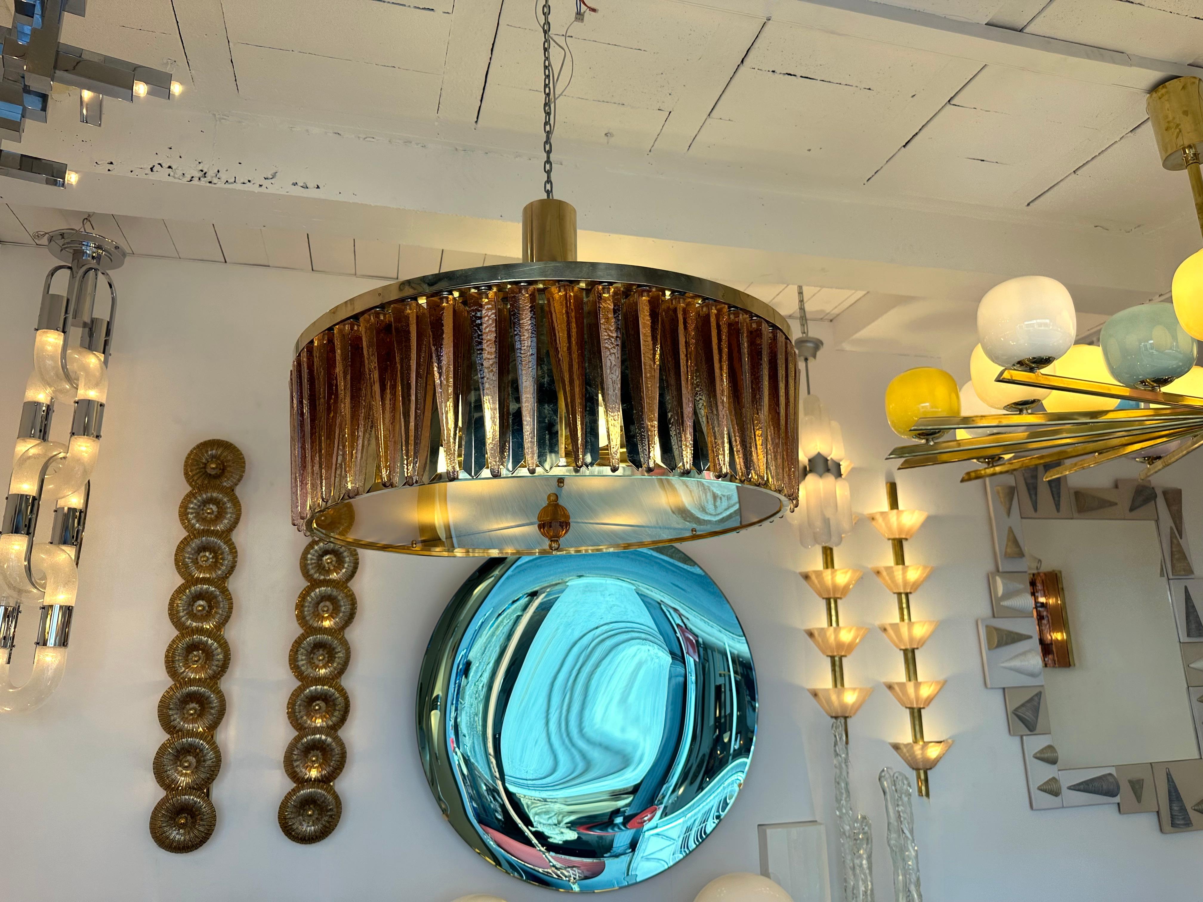 Lustre Contemporary Stalactite Brass and Murano Glass , Italy Bon état - En vente à SAINT-OUEN, FR