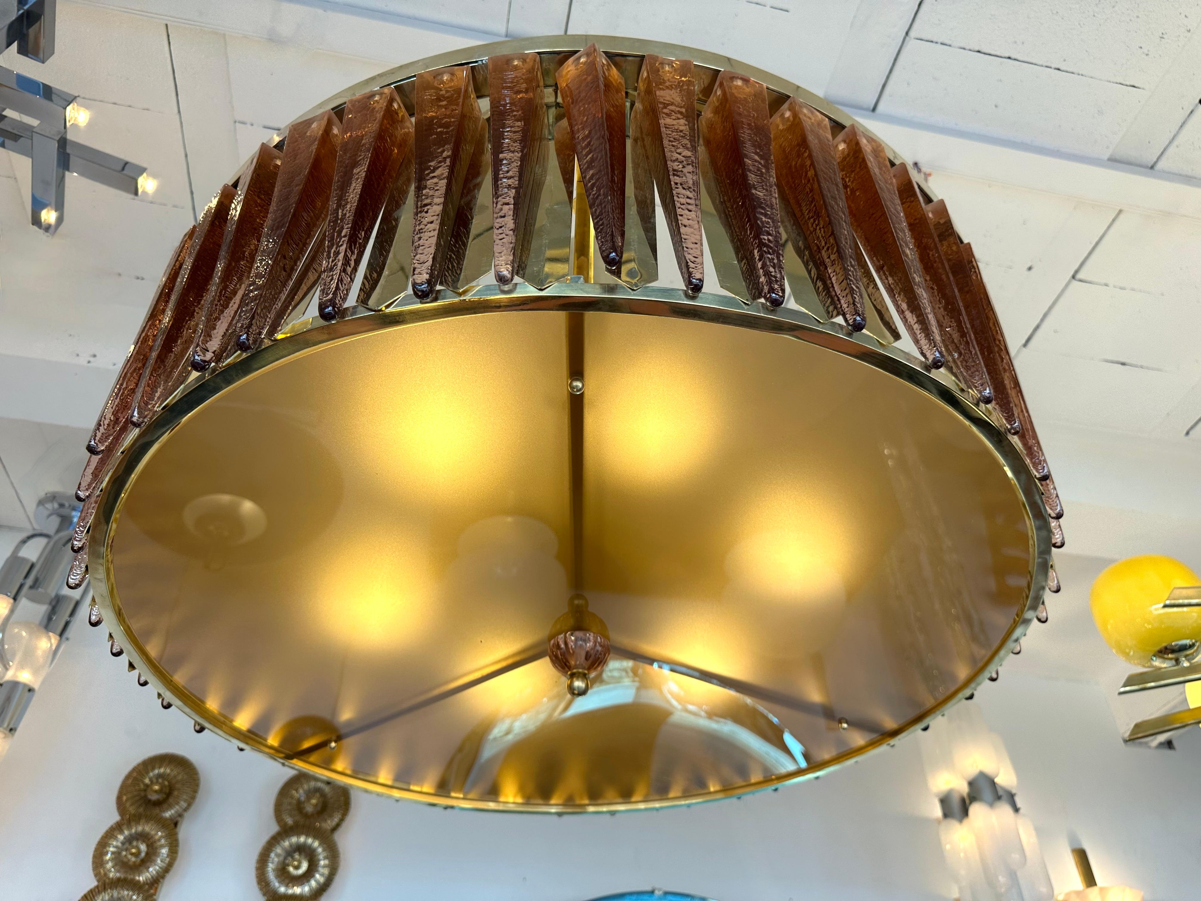 XXIe siècle et contemporain Lustre Contemporary Stalactite Brass and Murano Glass , Italy en vente