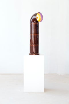 Lampada a stelo contemporanea 'OP FAT 4' di Pani Jurek, Marrone e Cobalto/Arancione