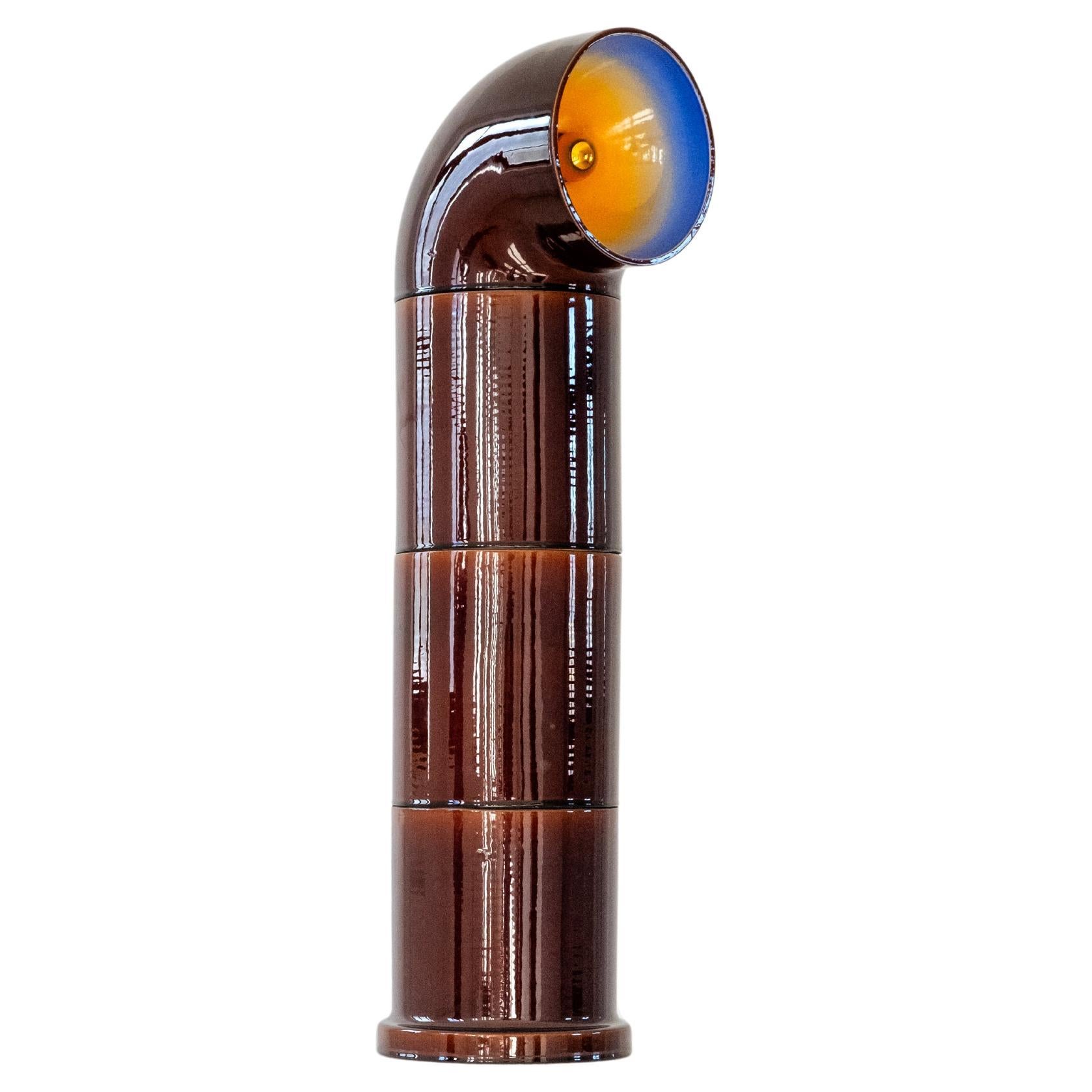 Contemporary Standing Lamp 'OP FAT 4' by Pani Jurek, Brown & Cobalt/Orange