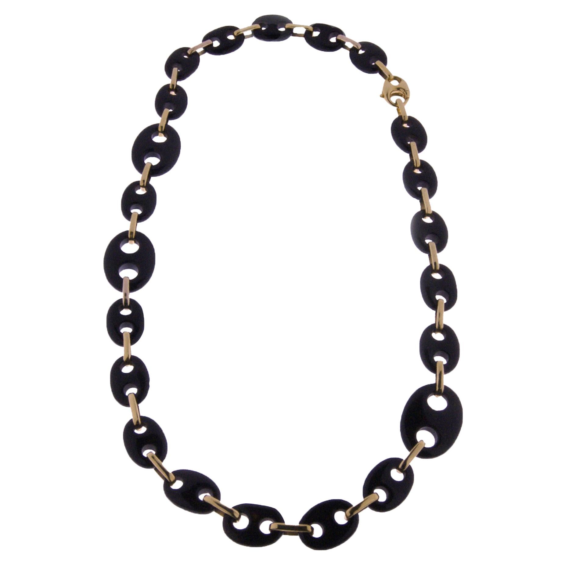 Contemporary Statement Onyx and 18k Yellow Gold Chain Necklace For Sale