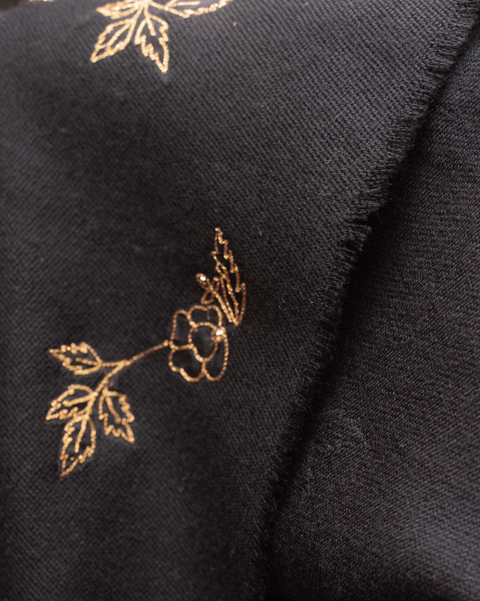 Contemporary Peacock Black & Gold Merino Wool Embroidered Throw Blanket In New Condition In Toronto, ON