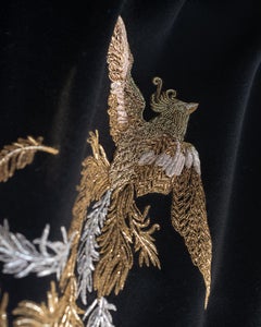 Contemporary Phoenix Black & Gold Merino Wool Embroidered Throw Blanket