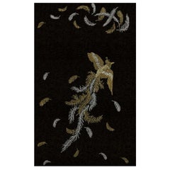 Contemporary Phoenix Black & Gold Merino Wool Embroidered Throw Blanket