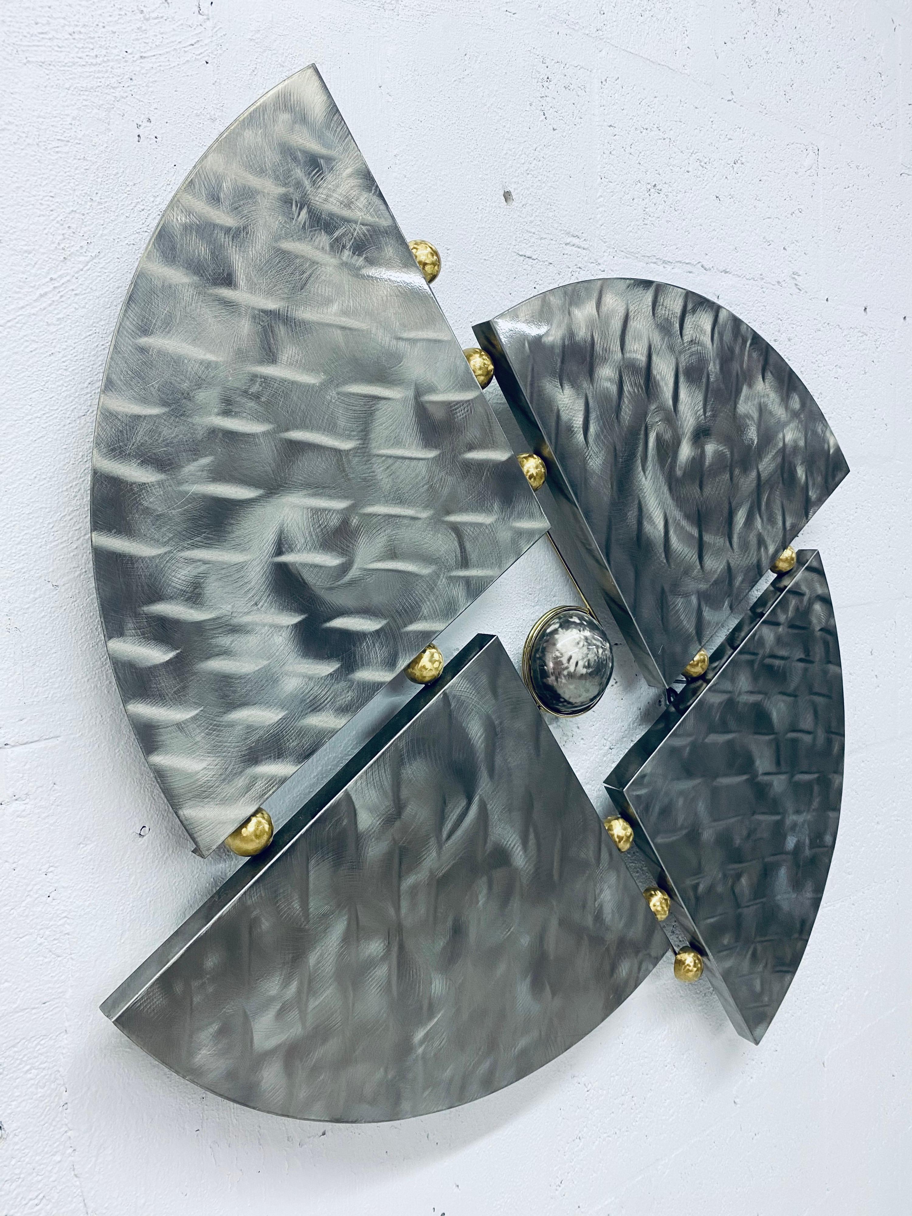 Modern Contemporary Steel and Brass Wall Sculpture For Sale