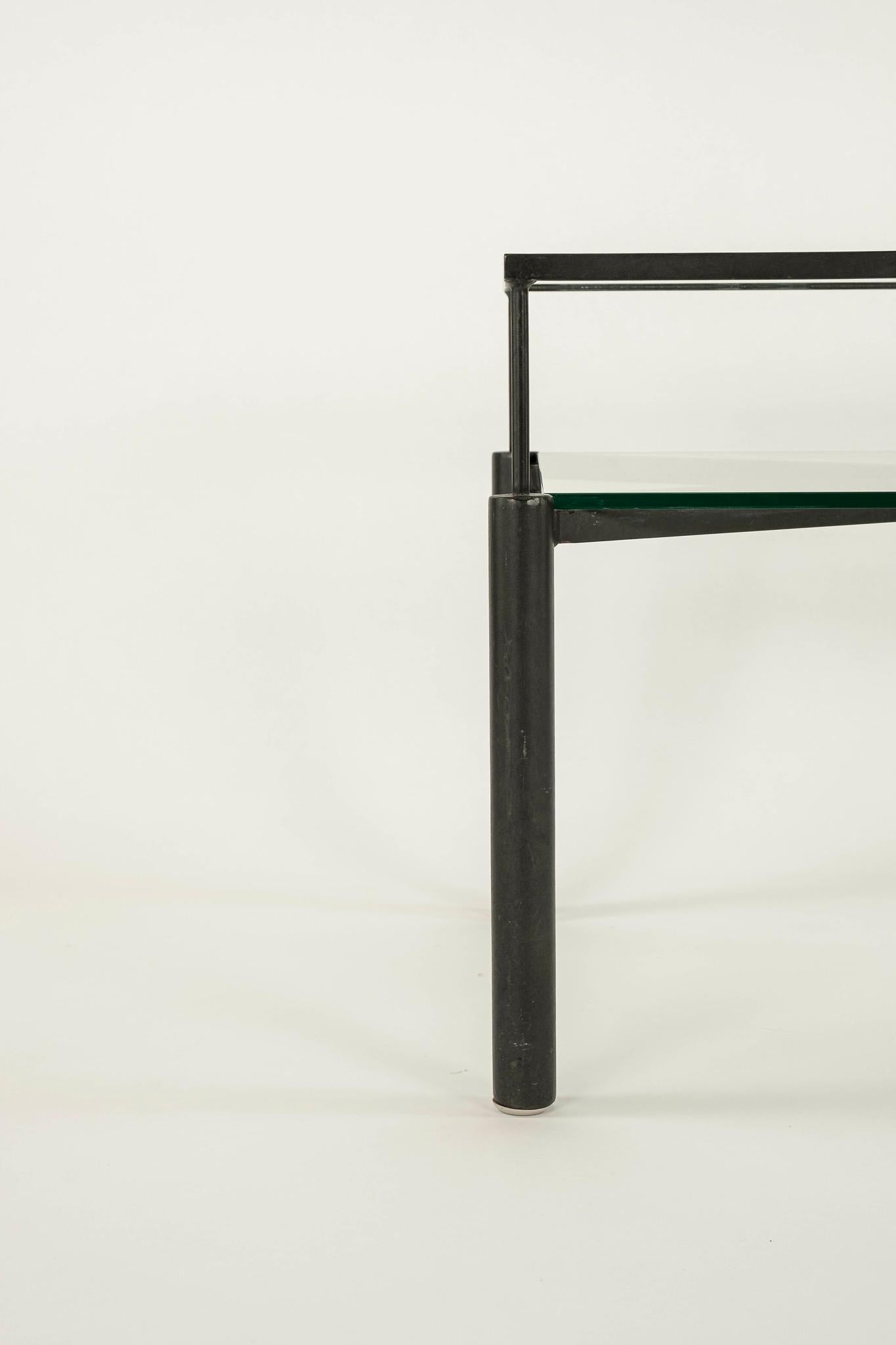 American Contemporary Steel and Glass Two Tiered Table For Sale