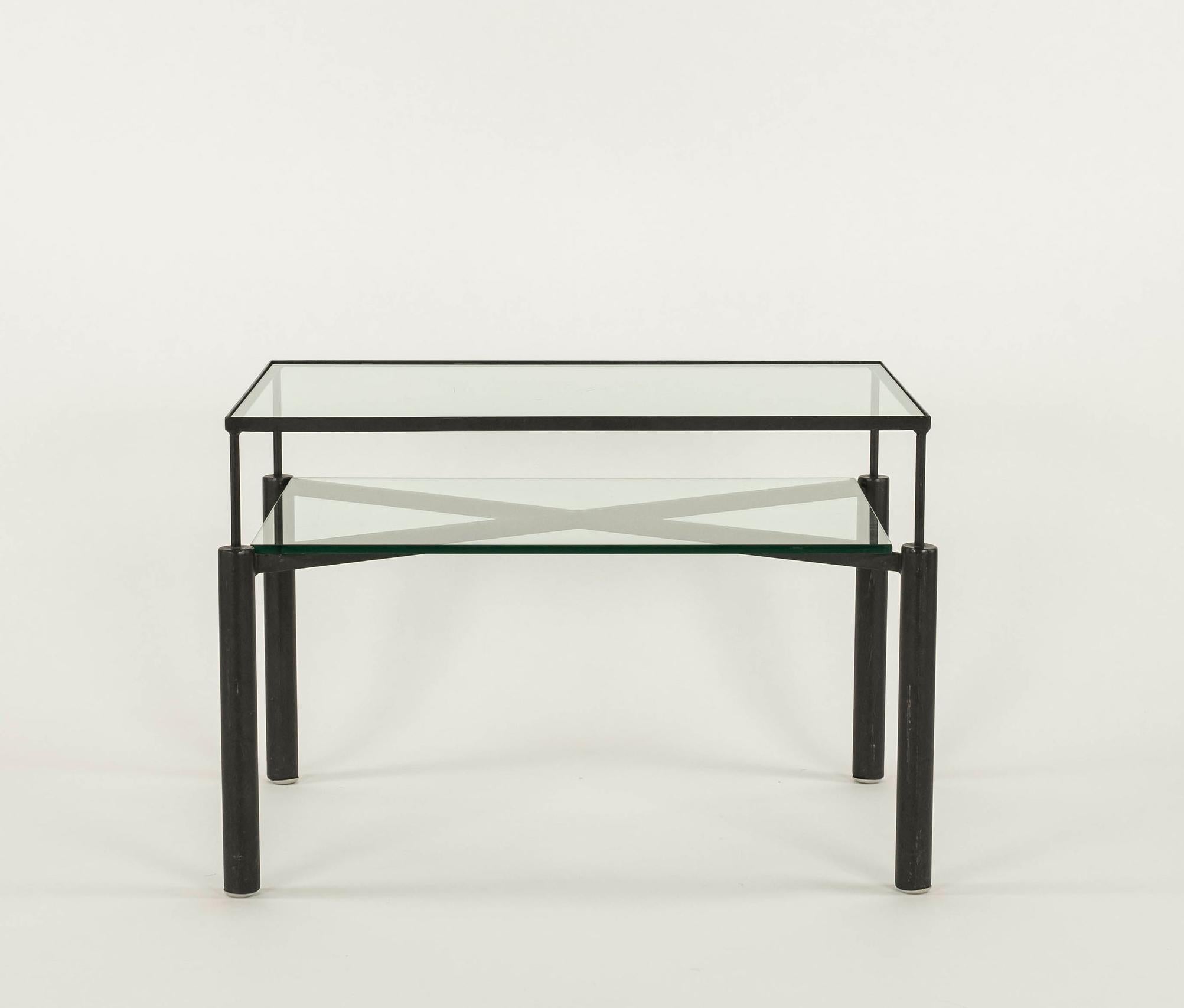 Contemporary Steel and Glass Two Tiered Table In Good Condition For Sale In Houston, TX