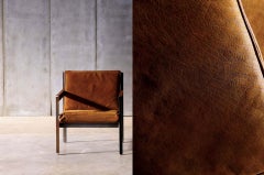 Brutalist Armchair in Cut Steel and Leather, Oak Accents, Belgium, New