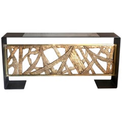 Contemporary Steel Console with 1968 Luciano Frigerio Bronze Frieze, Italy