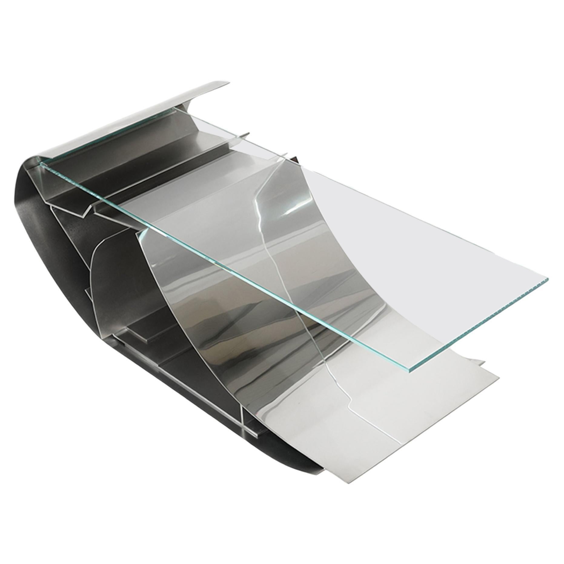 Contemporary Steel Glass Coffee Table Sculptural Unique by Todomuta en vente
