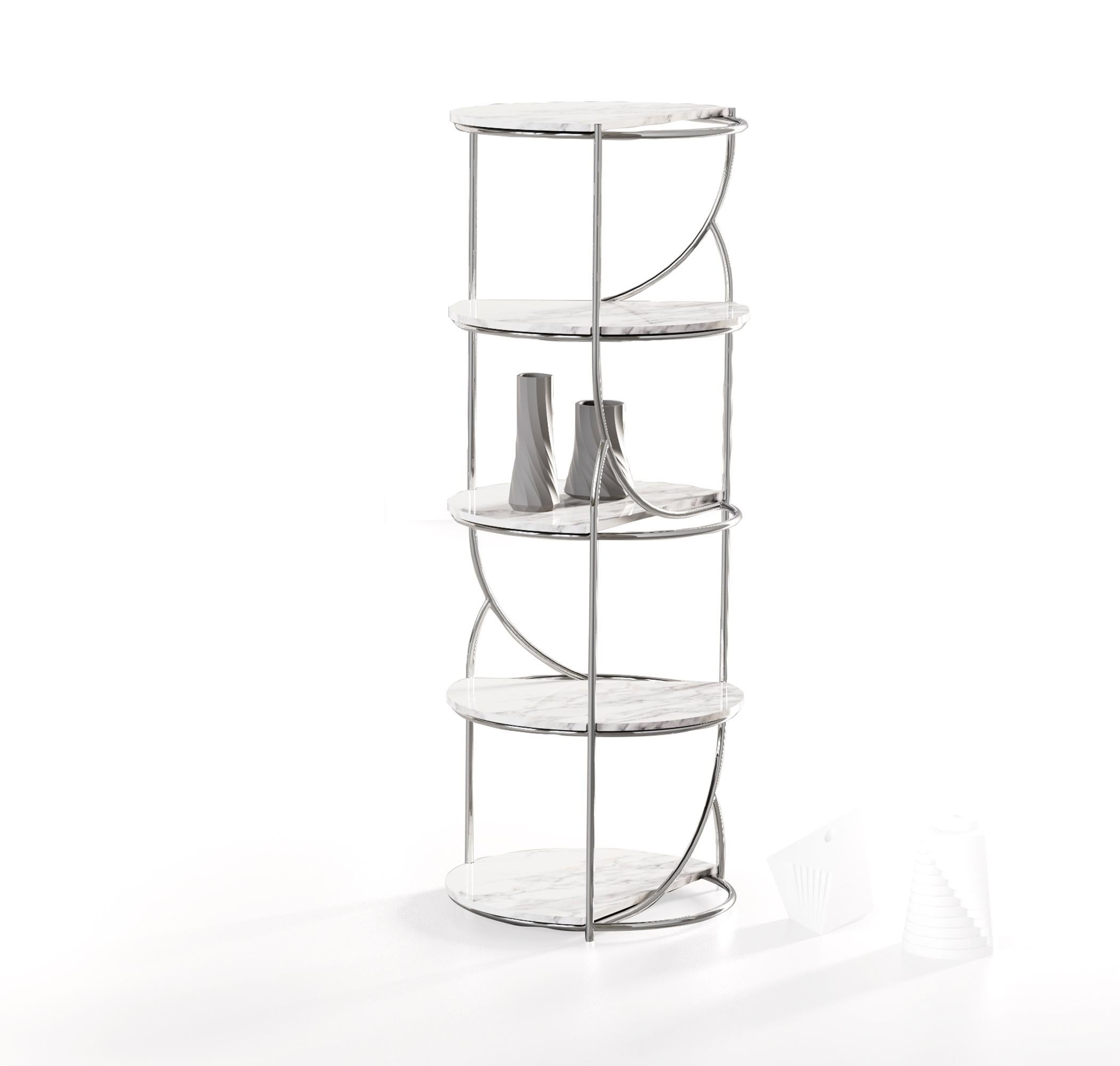 Contemporary Steel Shelf Tower, Repositionable Carrara Shelves Made in Italy 1