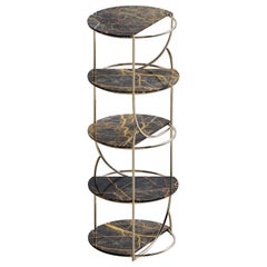 Contemporary Steel Shelf Tower, Repositionable Carrara Shelves Made in Italy