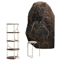 Contemporary Steel Shelf Tower, Repositionable Carrara Shelves Made in Italy