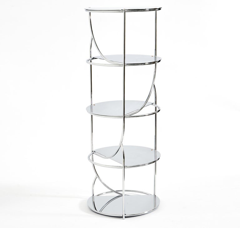 Contemporary steel shelf tower, repositionable mirrored shelves made in  Italy For Sale at 1stDibs
