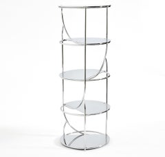 Contemporary steel shelf tower, repositionable mirrored shelves made in Italy