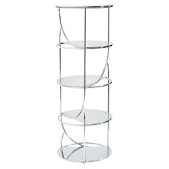 Contemporary steel shelf tower, repositionable mirrored shelves made in Italy