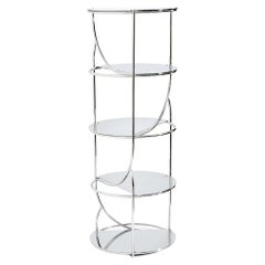 Contemporary steel shelf tower, repositionable mirrored shelves made in Italy