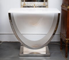 Contemporary Polished Steel Console with Marble Top