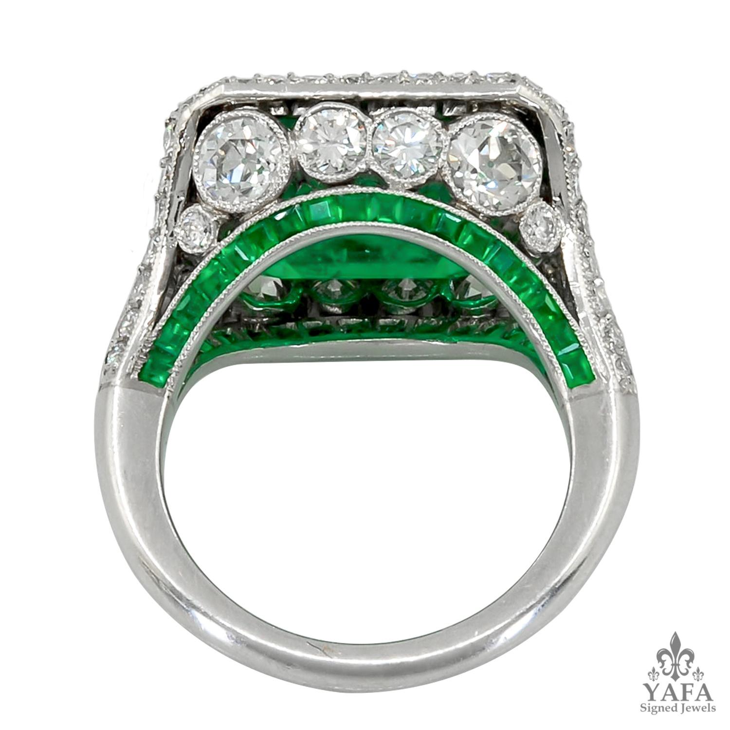 Round Cut Contemporary Step Cut Emerald Diamond Ring 9.68 Carats