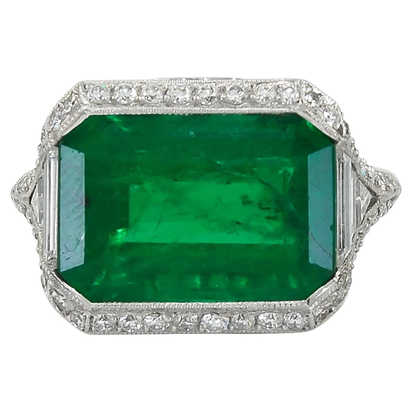 Contemporary Step Cut Emerald Diamond Ring 9.68 Carats