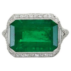 Contemporary Step Cut Emerald Diamond Ring 9.68 Carats