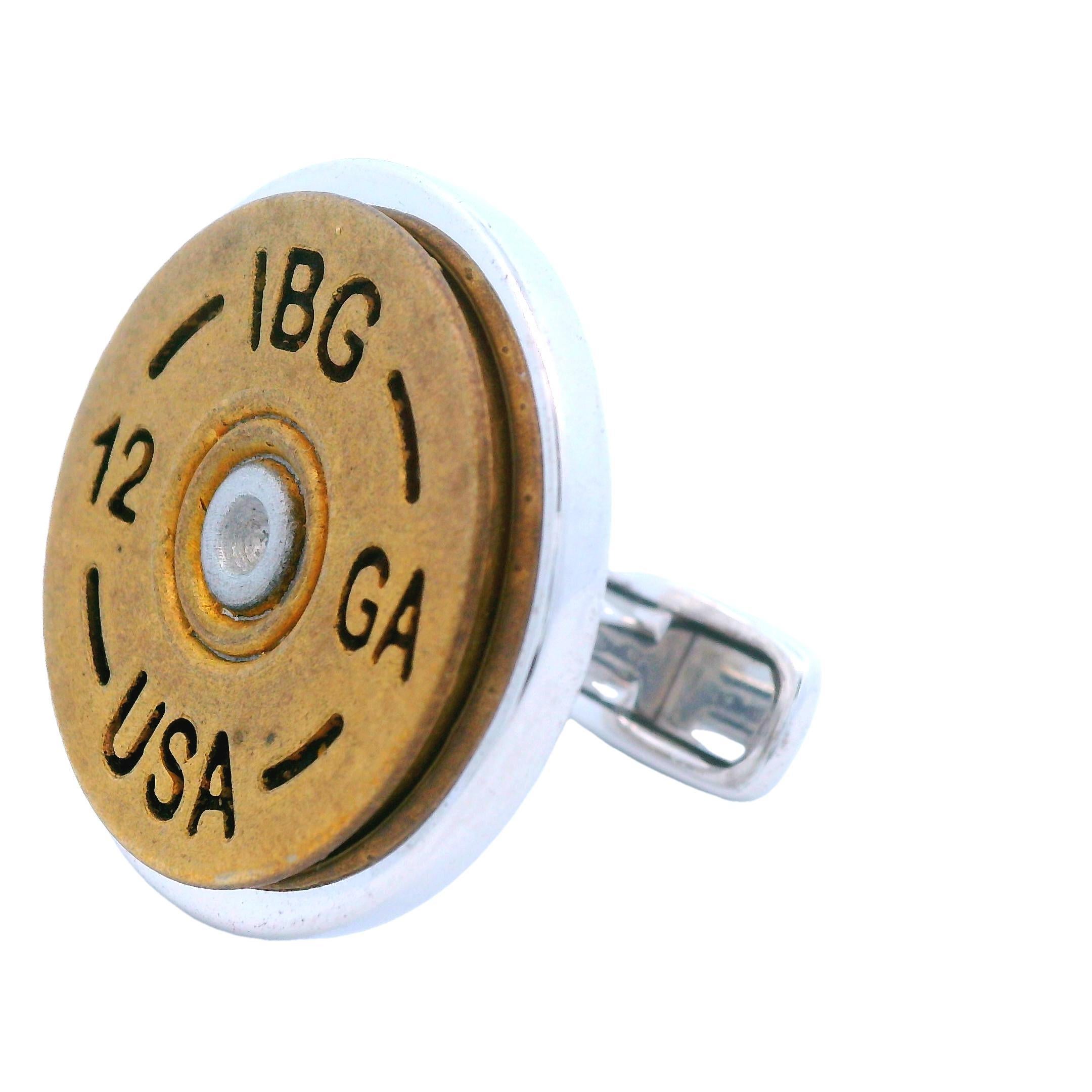Boutons de manchette contemporains en argent sterling en forme de douille de fusil de chasse de calibre 12 Excellent état - En vente à Lexington, KY