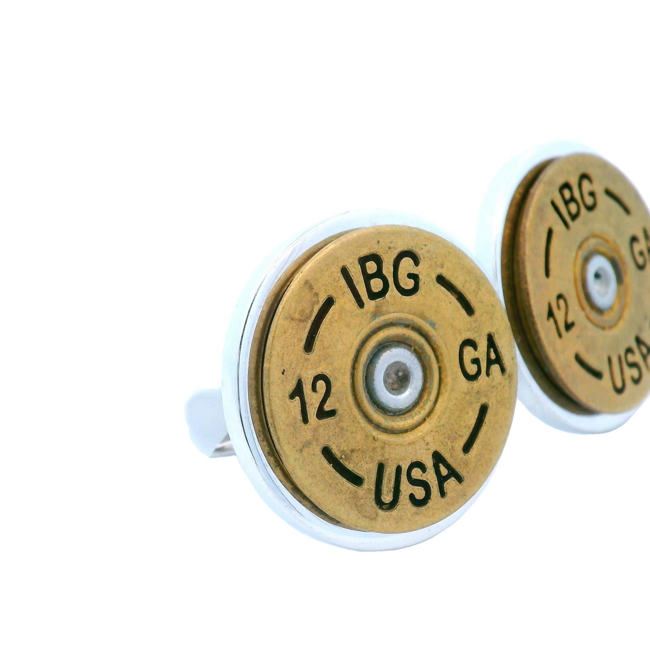 Boutons de manchette contemporains en argent sterling en forme de douille de fusil de chasse de calibre 12 Pour hommes en vente