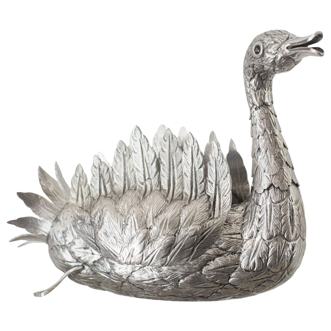 Contemporary Sterling Silver 925 Hand Chased Swan For Sale