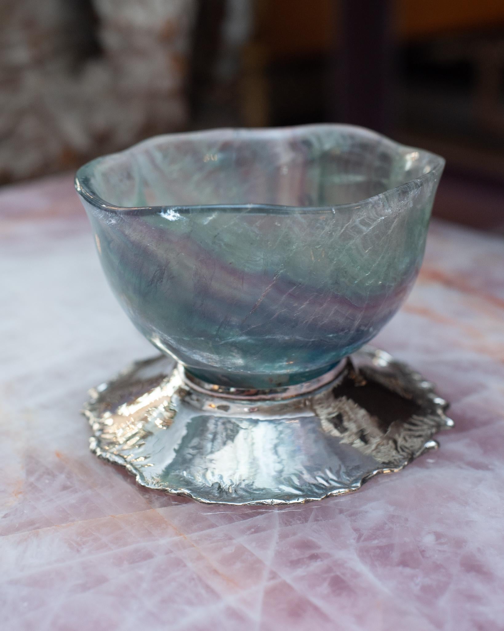 Contemporary Sterling Silver and Flourite Bowl In New Condition For Sale In Toronto, ON