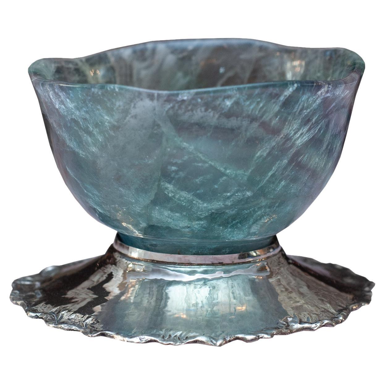 Contemporary Sterling Silver and Flourite Bowl