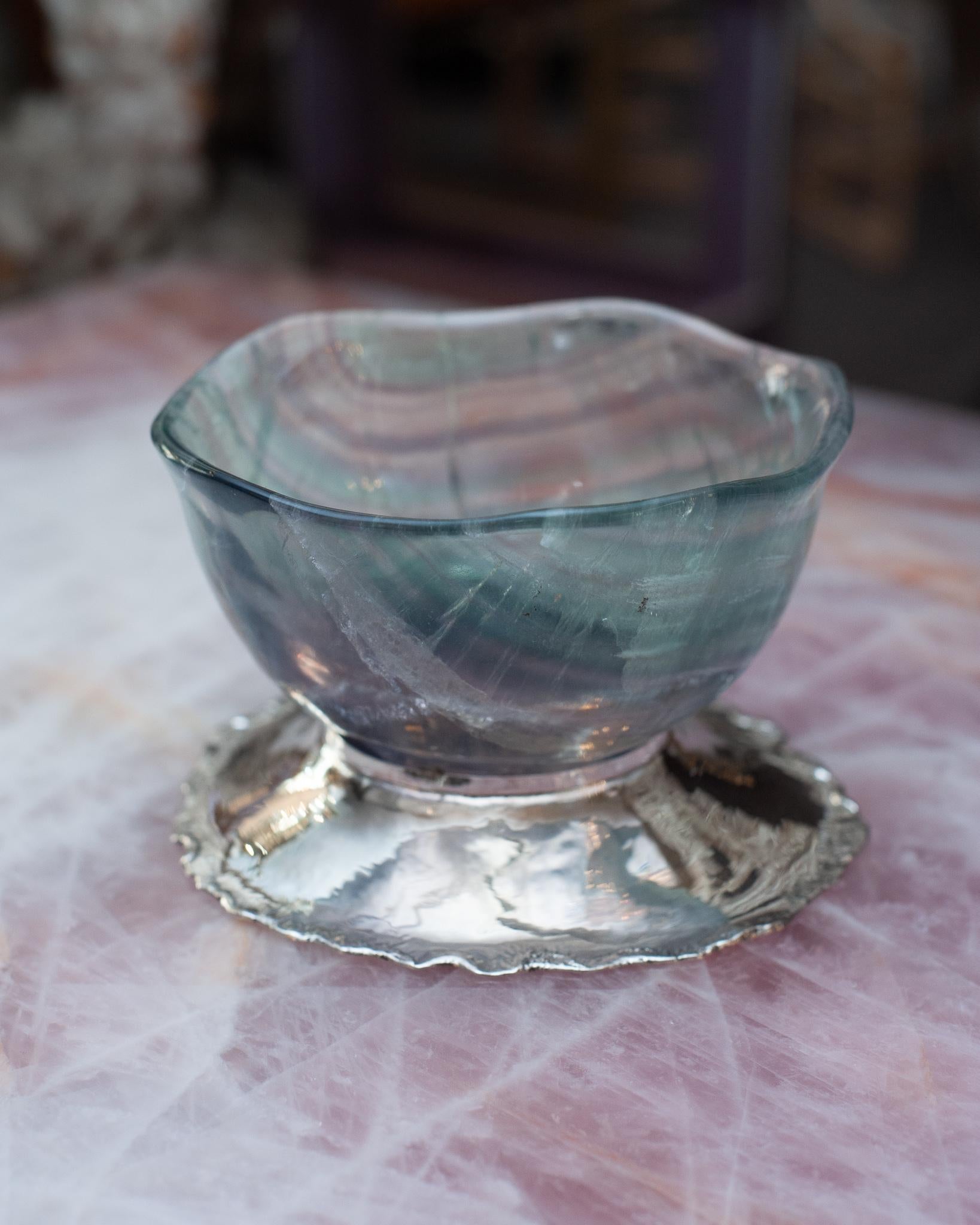 Contemporary Sterling Silver and Fluorite Bowl In New Condition For Sale In Toronto, ON