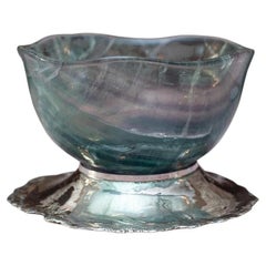 Zeitgenössische Mineralienschale aus Sterlingsilber und Fluorit
