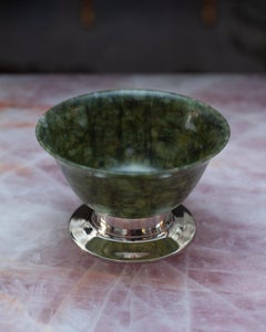 Contemporary Sterling Silver and Jade Bowl