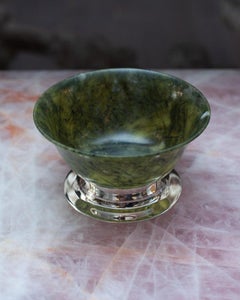 Contemporary Sterling Silver and Jade Bowl