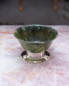 Contemporary Sterling Silver and Jade Bowl