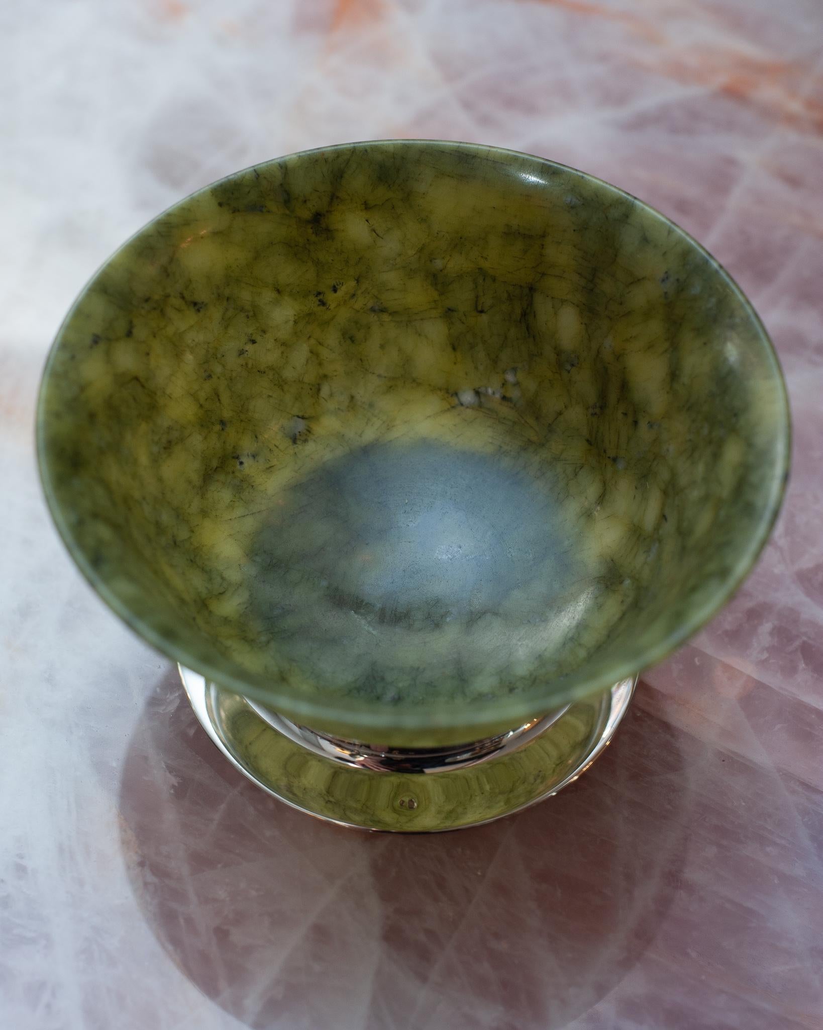 Contemporary Sterling Silver and Jade Bowl In New Condition For Sale In Toronto, ON